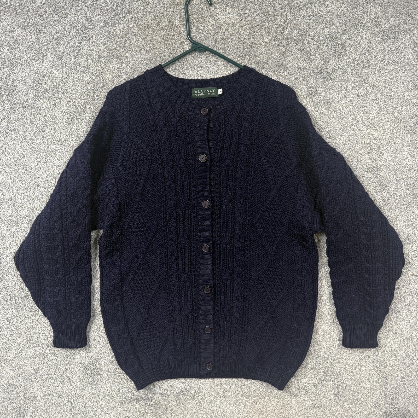 Blarney Woollen Mills Cardigan L Wool Aran Fisherman Irish Cable Knit Heritage